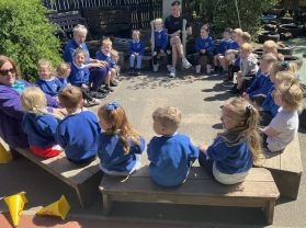 Outdoor classroom day in nursery. 