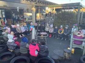 Toasted teacakes on the fire. 